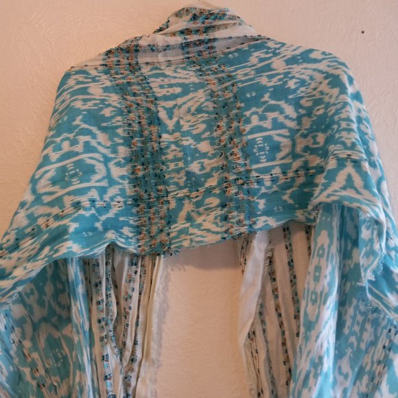 Turquoise Blue & White Ikat Mixed Print Infinity Scarf - Picture 9 of 16